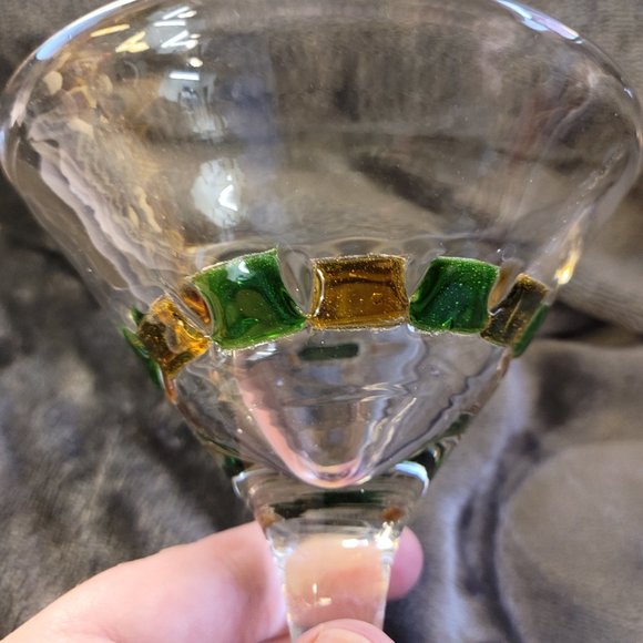 4 Murano Italian Cocktail Glasses, clear/colored block pattern - MCM, EUC - Picture 4 of 11